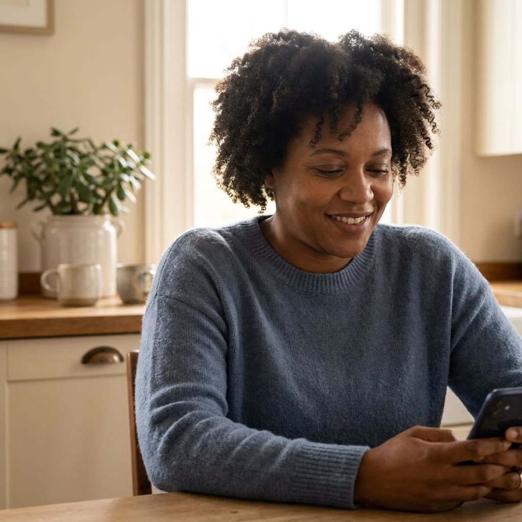 Person calmly reading the result on their phone